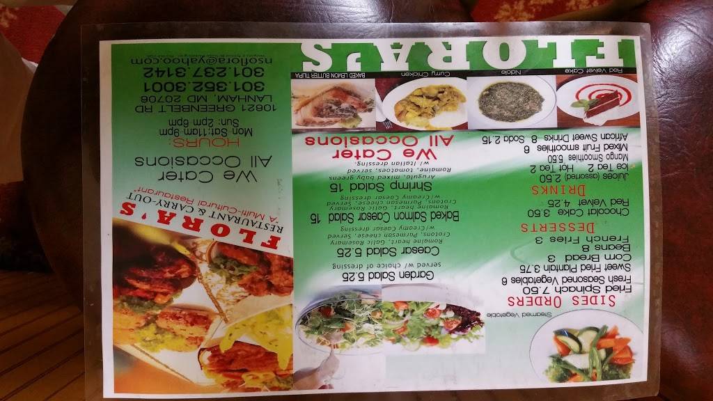 Floras Restaurant & Carryout | restaurant | 10621 Greenbelt Rd, Lanham, MD 20706, USA | 3013523001 OR +1 301-352-3001