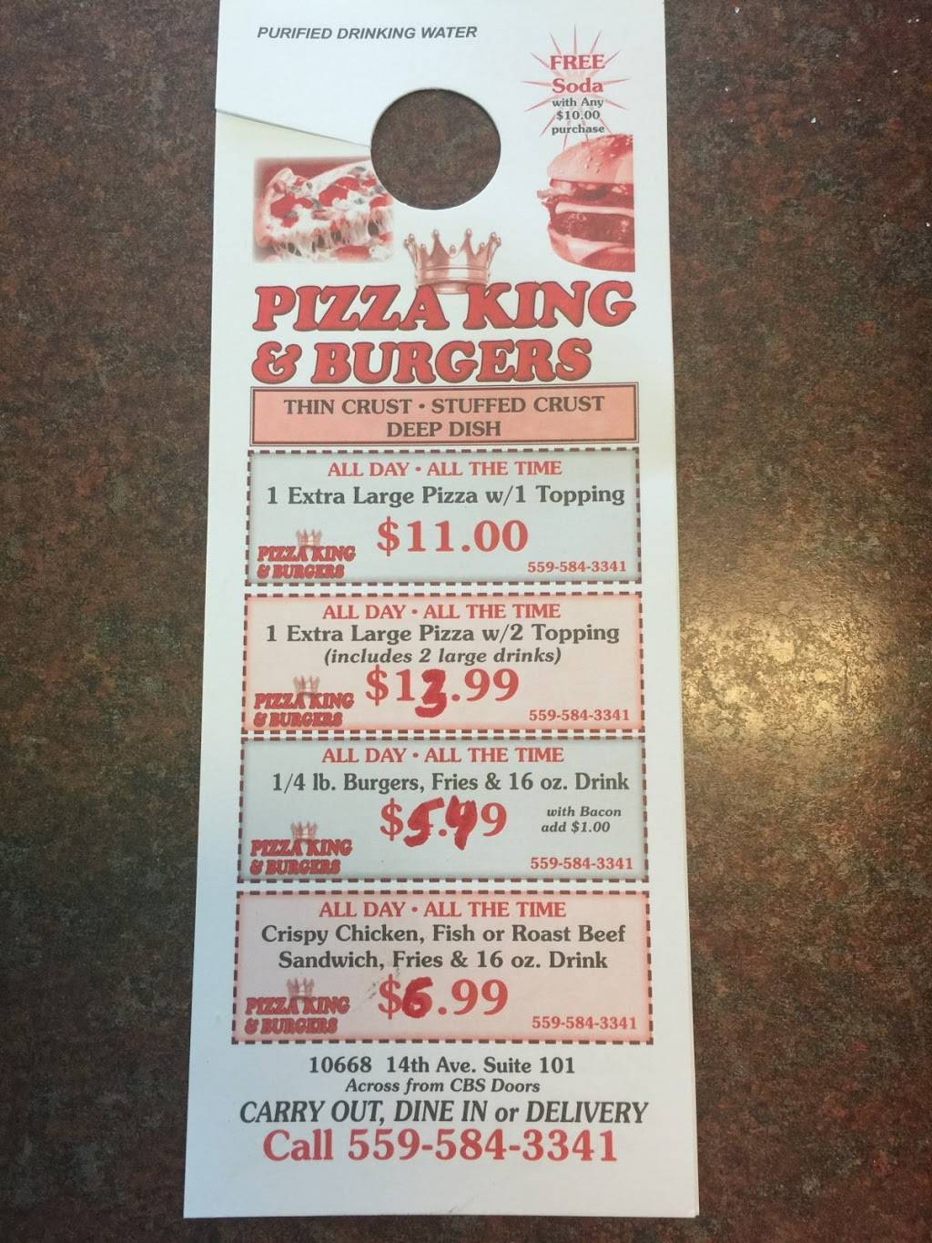 Pizza King | restaurant | 10668 14th Ave, Armona, CA 93202, USA | 5595843341 OR +1 559-584-3341