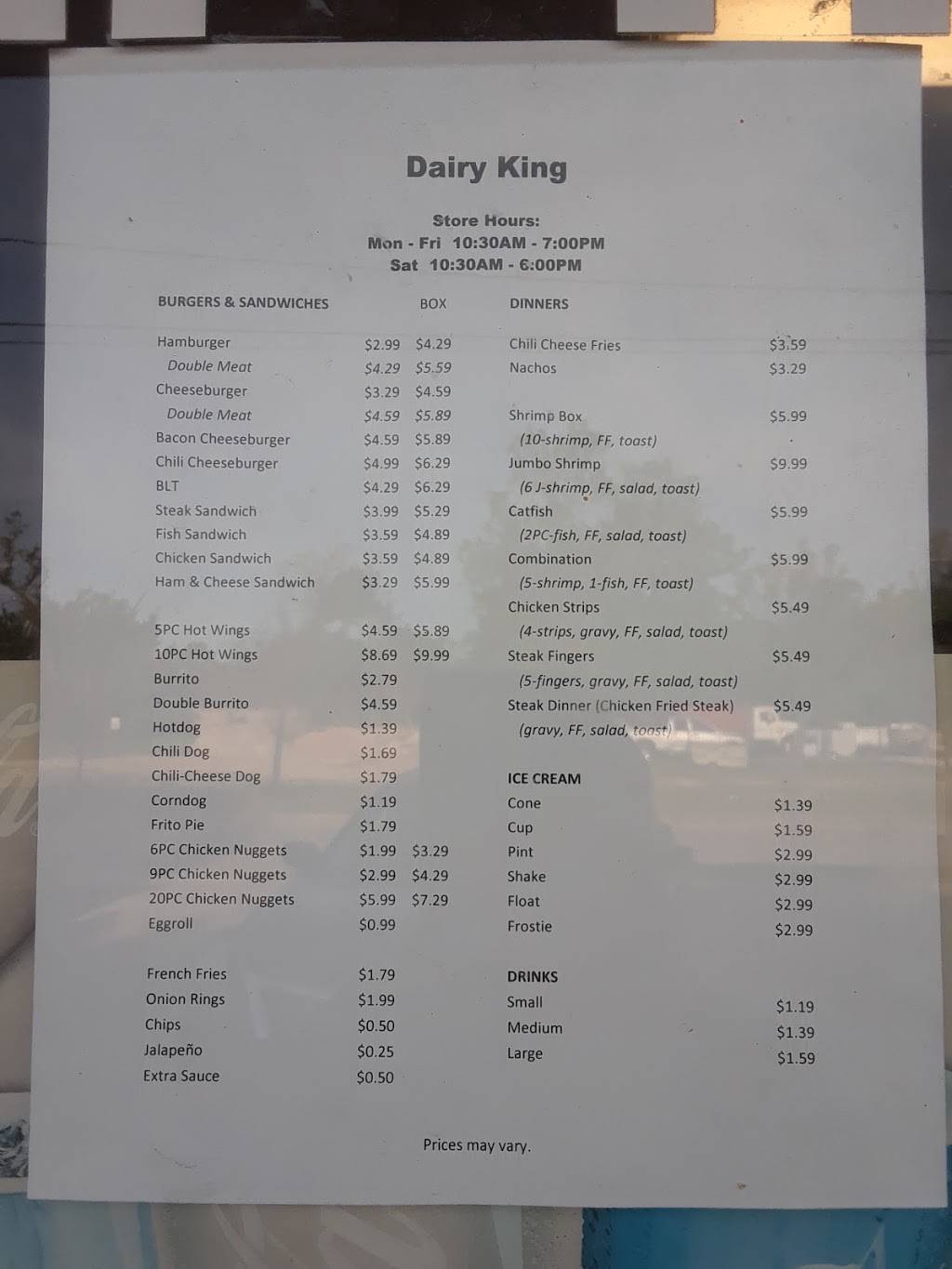 Dairy King | restaurant | 11007 Homestead Rd, Houston, TX 77016, USA | 2814490647 OR +1 281-449-0647