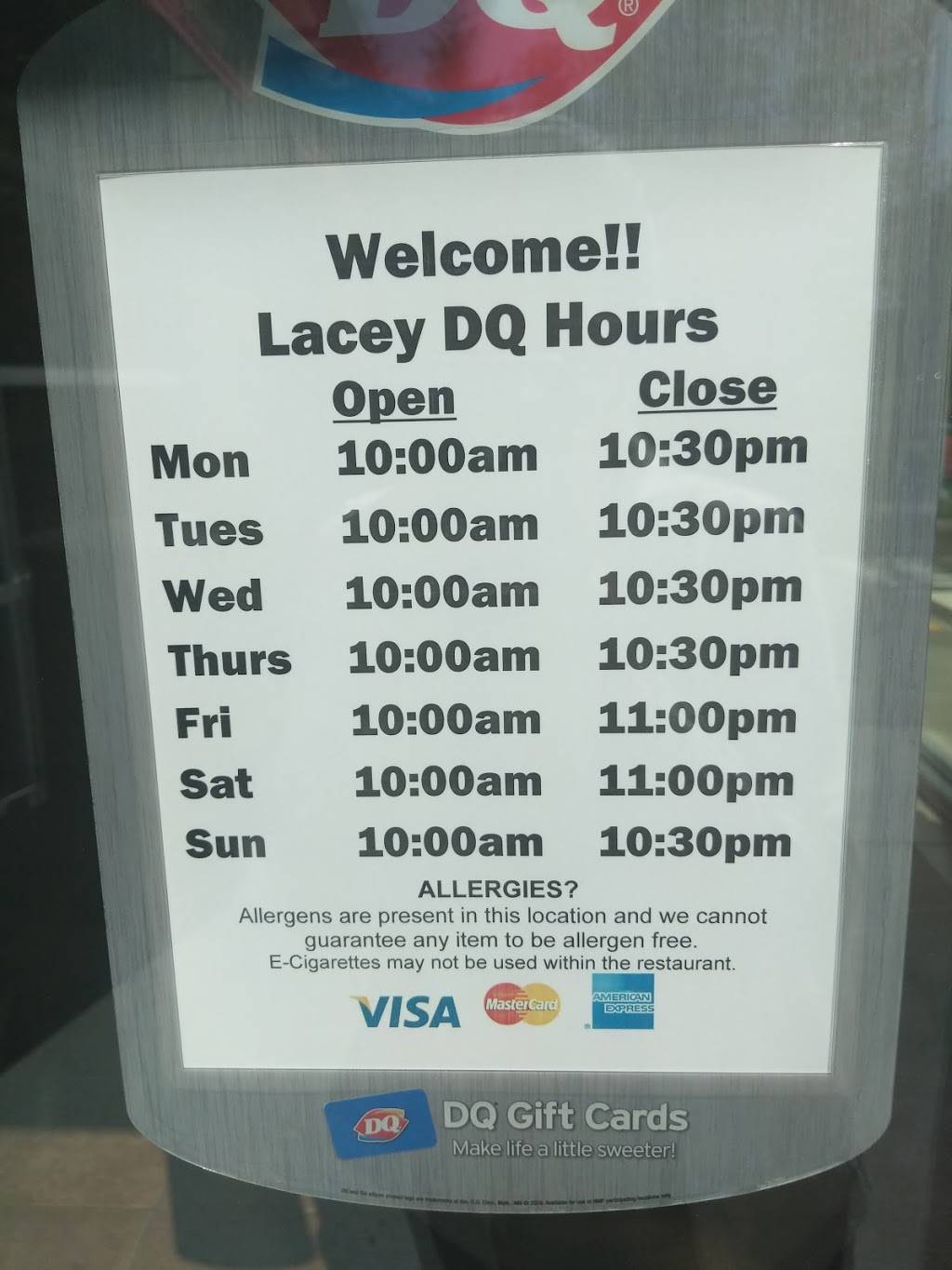 Dairy Queen | restaurant | 70220000100, Lacey, WA 98513, USA | 3603522004 OR +1 360-352-2004