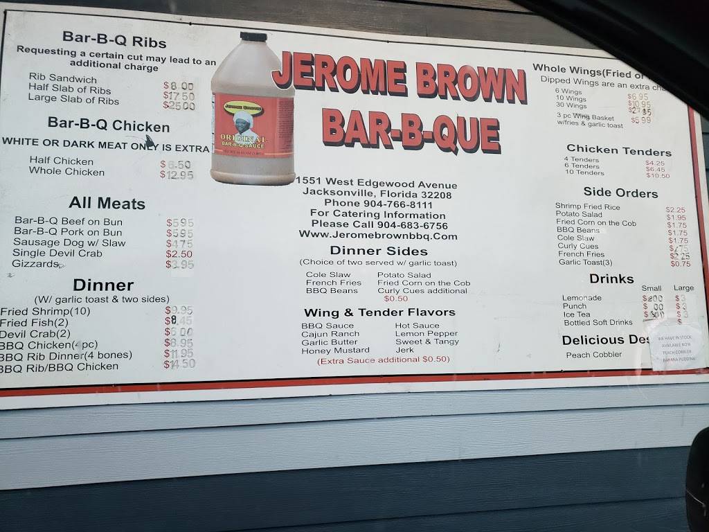 Jerome Barbeque & Wings | restaurant | 1551 Edgewood Ave W, Jacksonville, FL 32208, USA | 9047668111 OR +1 904-766-8111