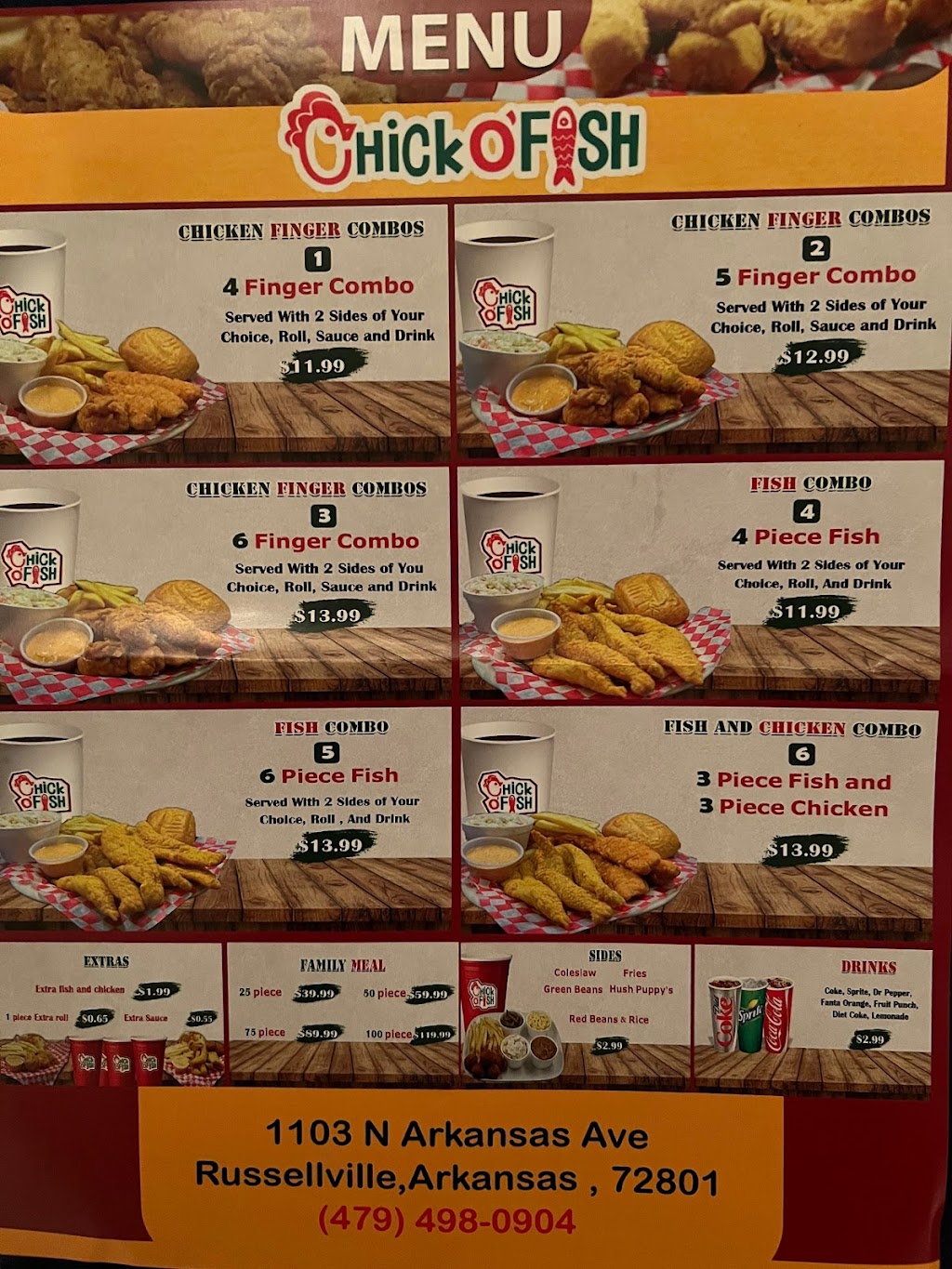 Chick O’ Fish | restaurant | 1103 N Arkansas Ave, Russellville, AR 72801, USA | 4795675757 OR +1 479-567-5757