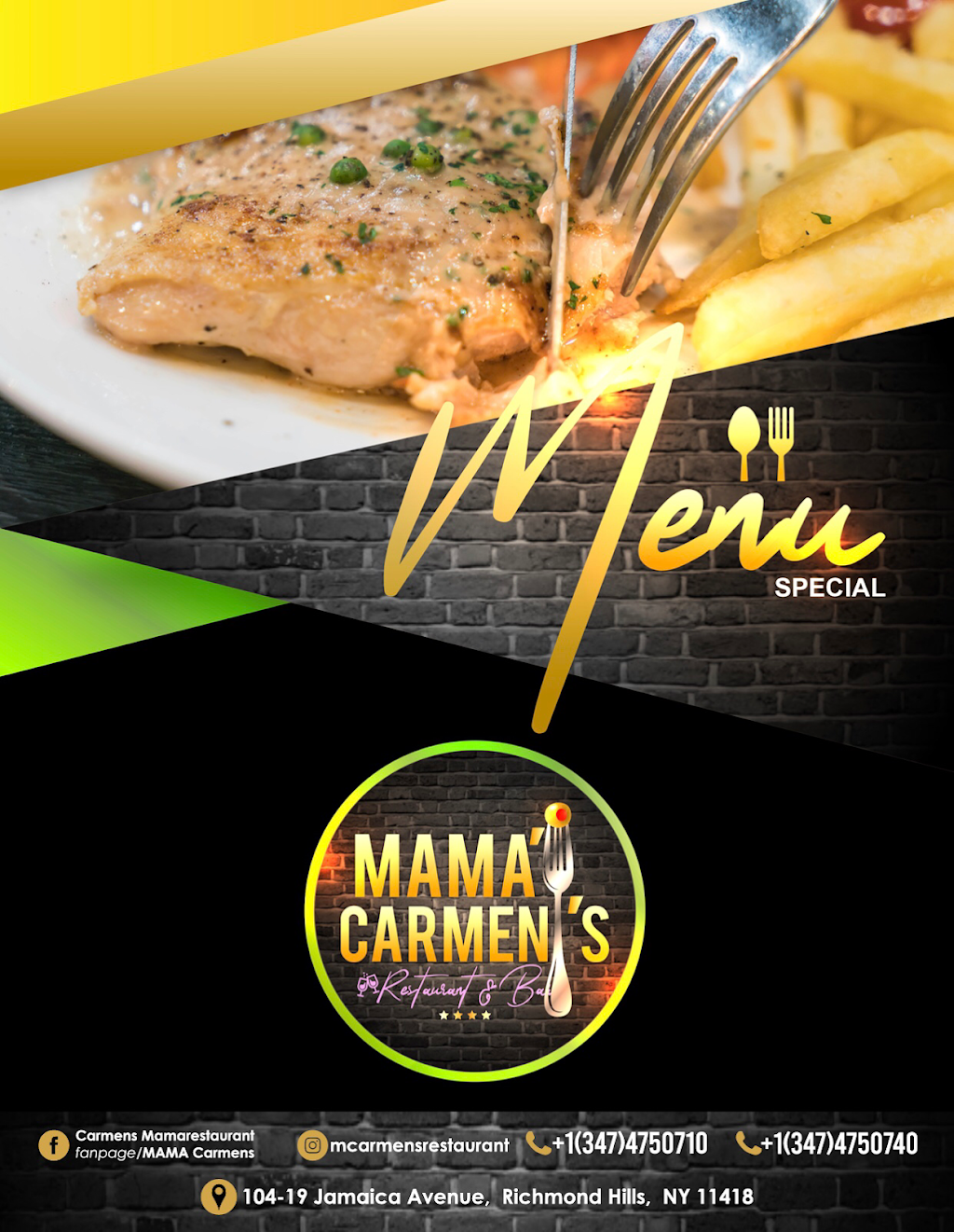Mama Carmens Restaurant & Bar | restaurant | 104-19 Jamaica Ave, Richmond Hill, NY 11418, USA | 3474750710 OR +1 347-475-0710