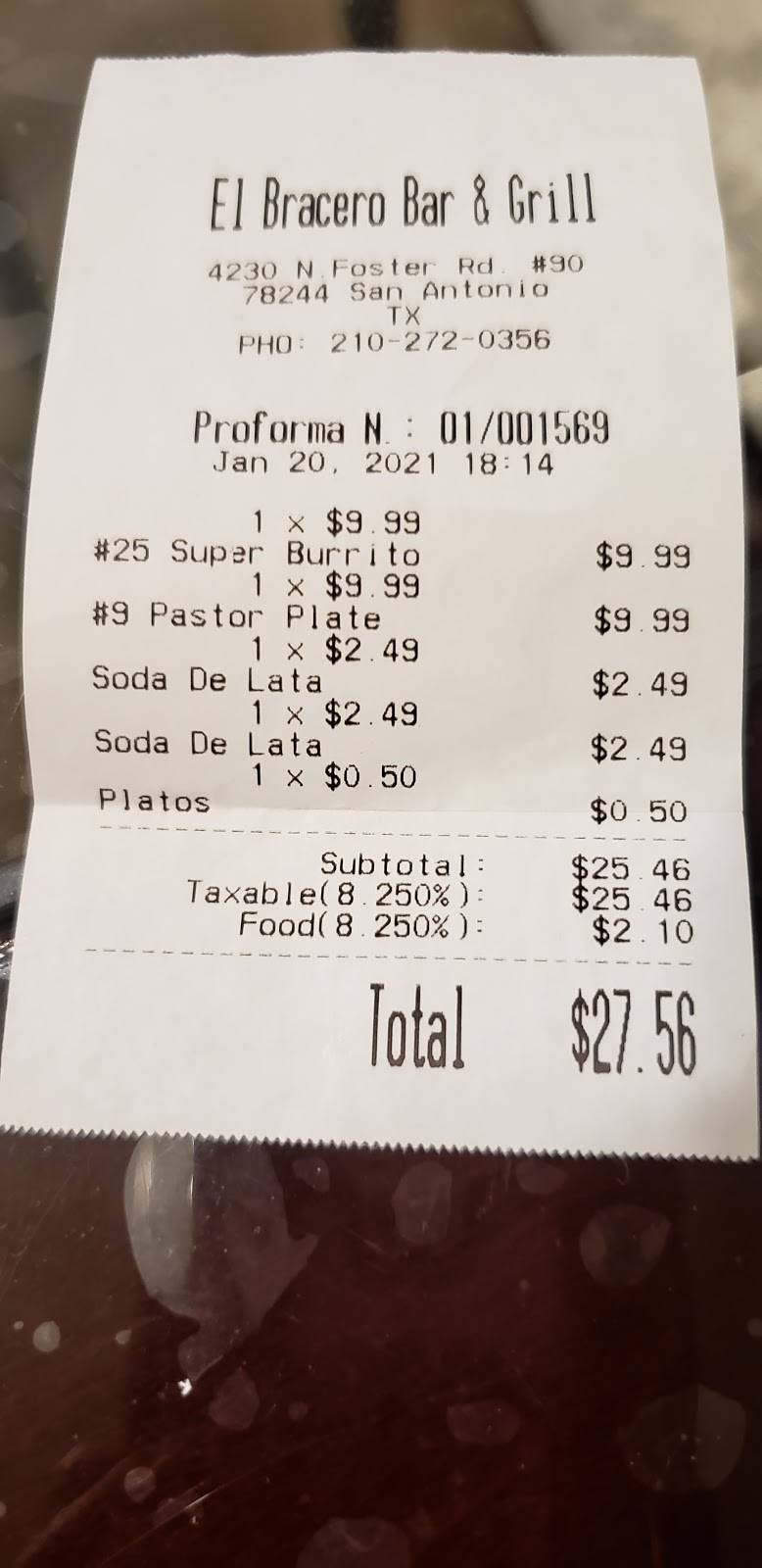 El Bracero Bar & Grill | restaurant | 4230 N Foster Rd #90, San Antonio, TX 78244, USA | 2102720356 OR +1 210-272-0356
