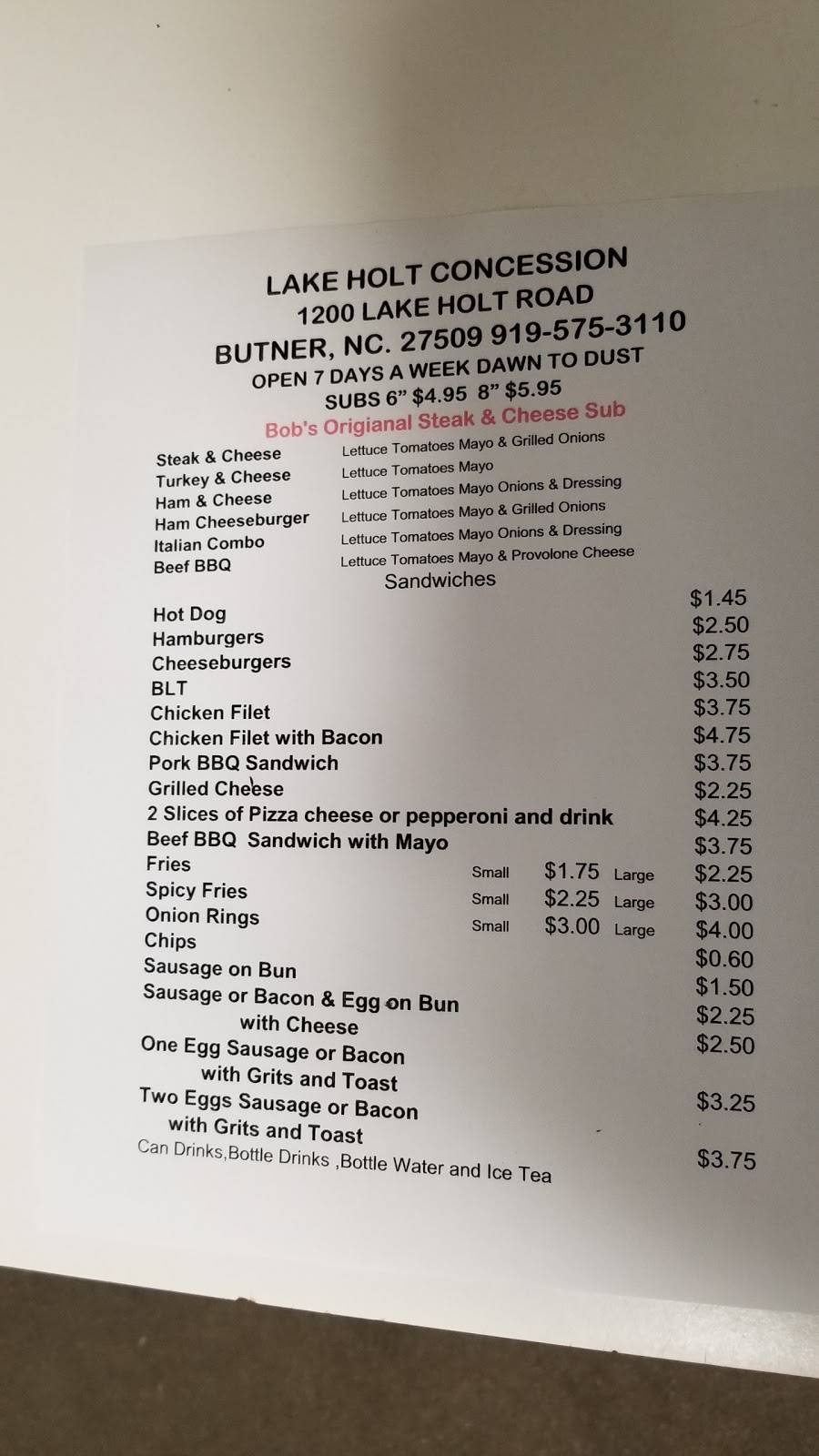 Lake Holt Lakeside Grill | restaurant | 1200 Lake Holt Road, Butner, NC 27509, USA | 9195753110 OR +1 919-575-3110