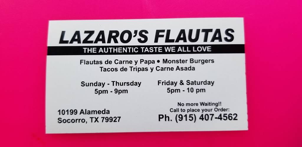Lazaros Flautas | restaurant | 10199 Alameda Ave, Socorro, TX 79927, USA | 9154074562 OR +1 915-407-4562