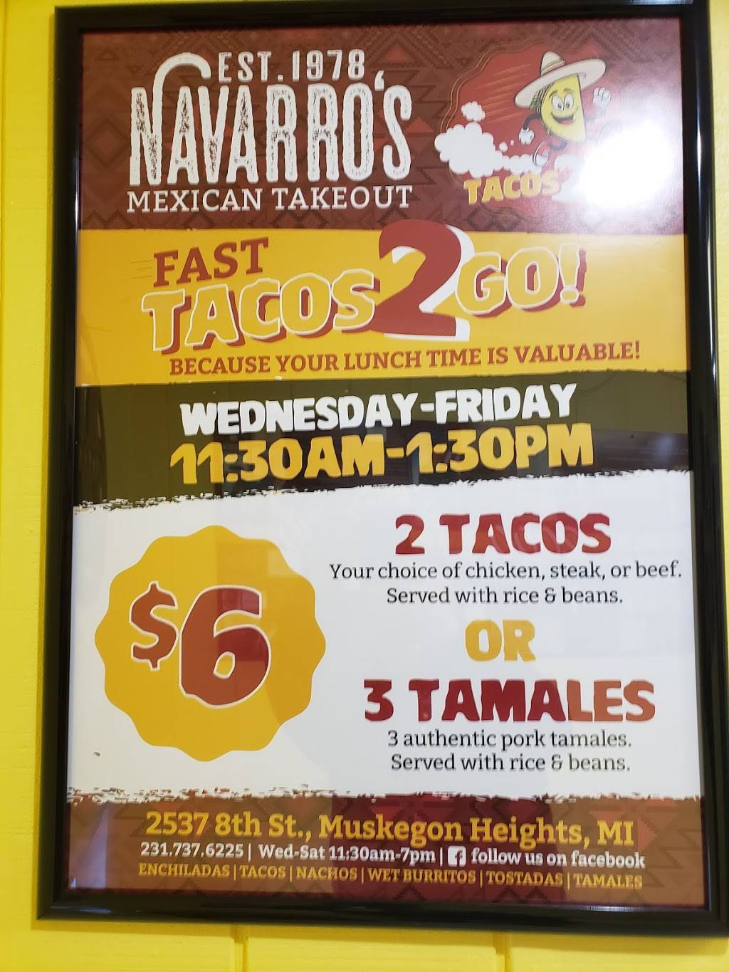 Navarros Mexican Take Out | meal takeaway | 2537 8th St, Muskegon, MI 49444, USA | 2317376225 OR +1 231-737-6225