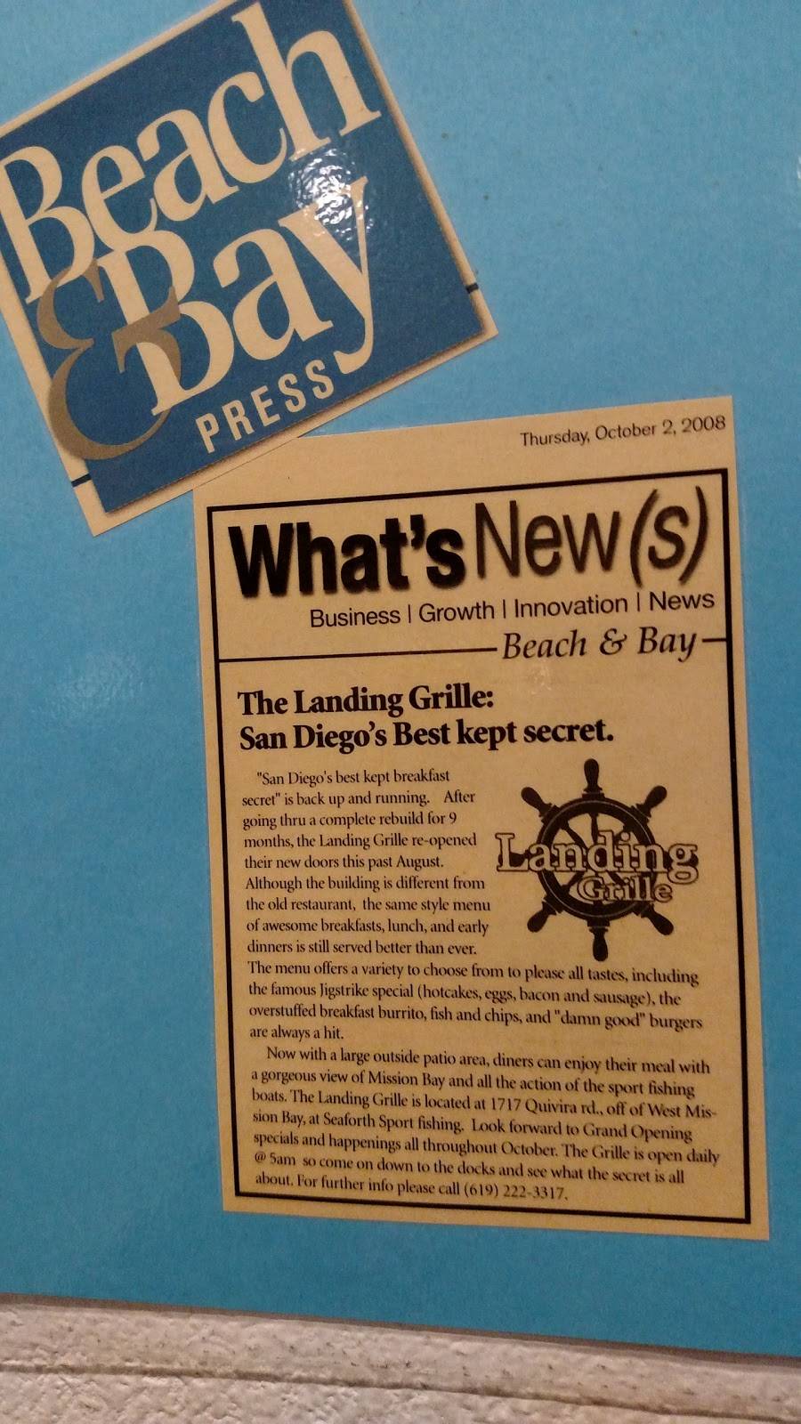 Landing Grille | restaurant | 7811, 1717 Quivira Rd, San Diego, CA 92109, USA | 6192223317 OR +1 619-222-3317