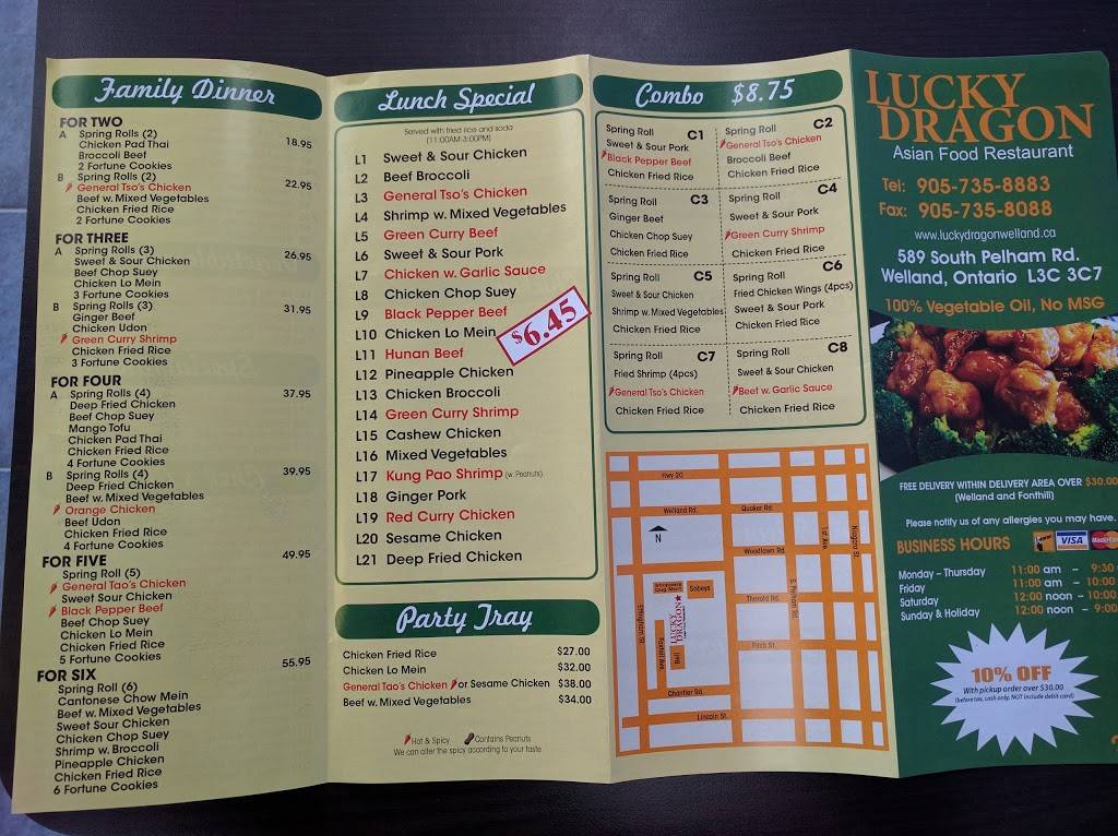LUCKY DRAGON | restaurant | 589 S Pelham Rd, Welland, ON L3C 3C7, Canada | 9057358883 OR +1 905-735-8883