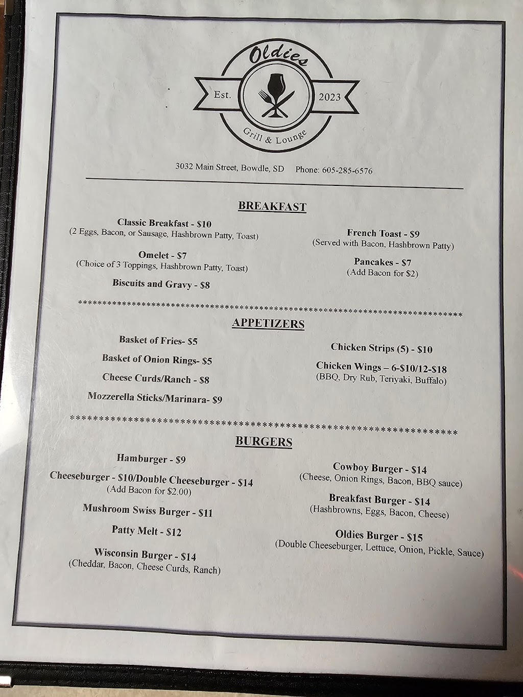 Oldies Grill & Lounge | restaurant | 3032 Main St, Bowdle, SD 57428, USA | 6052856576 OR +1 605-285-6576