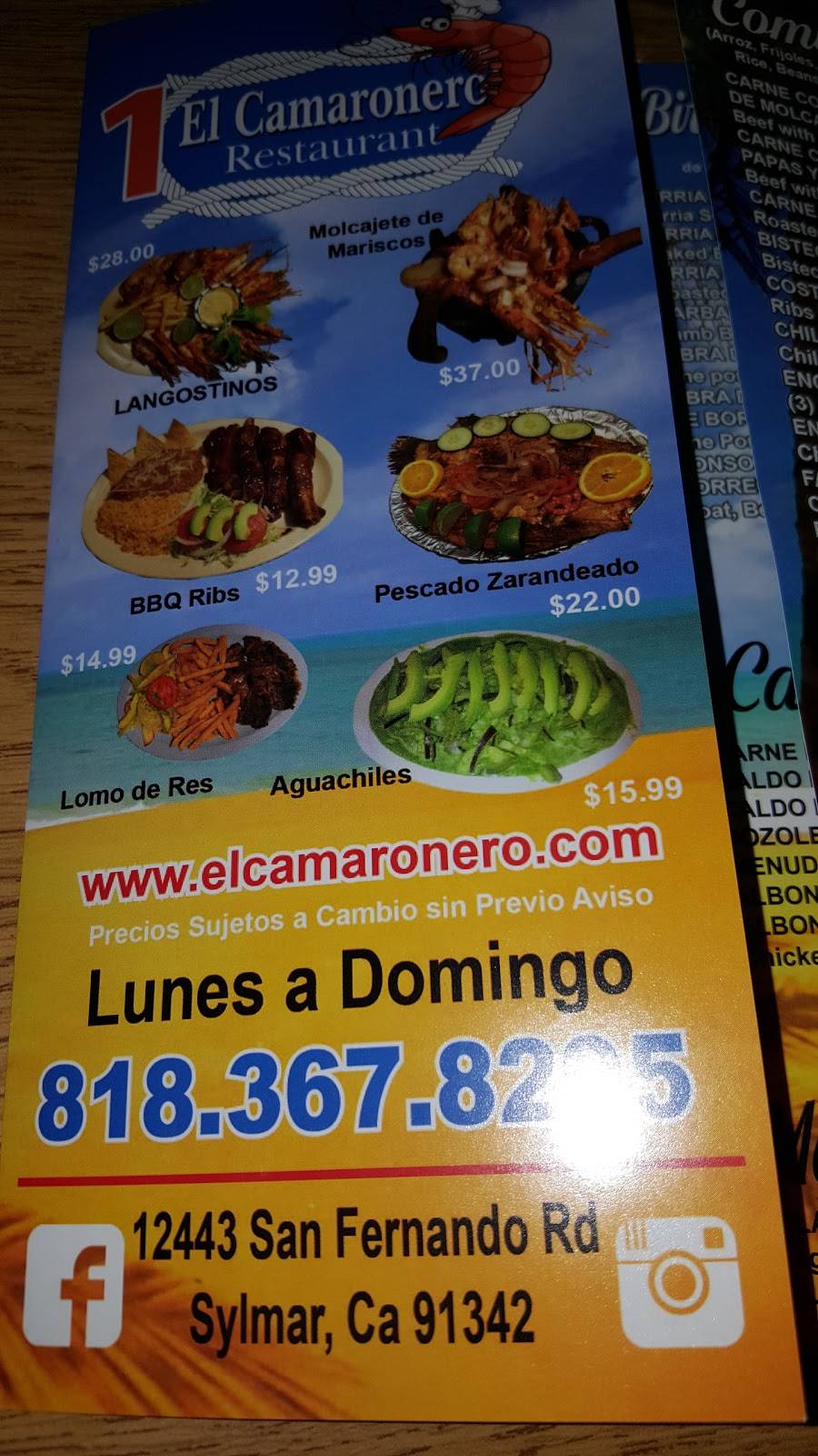 Los Camarones Restaurant | restaurant | 12443 San Fernando Rd, Sylmar, CA 91342, USA | 8183678295 OR +1 818-367-8295