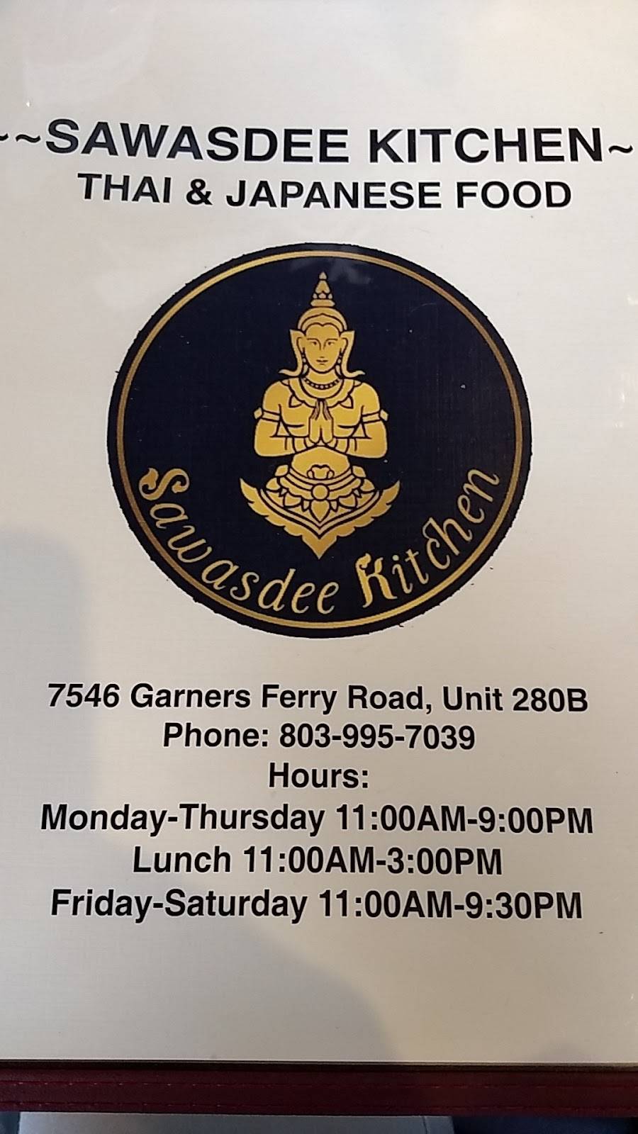 Sawasdee Kitchen | restaurant | 7546 Garners Ferry Rd unit 280B, Columbia, SC 29209, USA | 8039957039 OR +1 803-995-7039