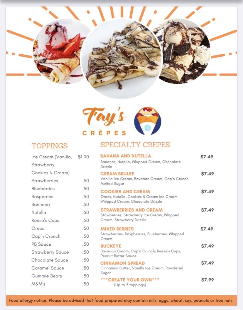 Fay’s Crepes | restaurant | 1500 Polaris Pkwy, Columbus, OH 43240, USA | 6149062815 OR +1 614-906-2815