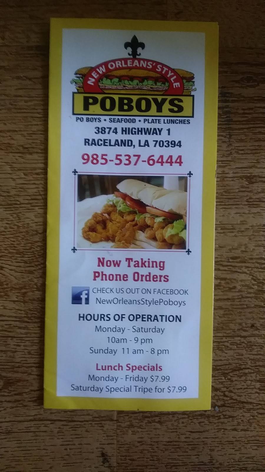 New Orleans Style Po Boys | restaurant | 3874 LA-1, Raceland, LA 70394, USA | 9855376444 OR +1 985-537-6444
