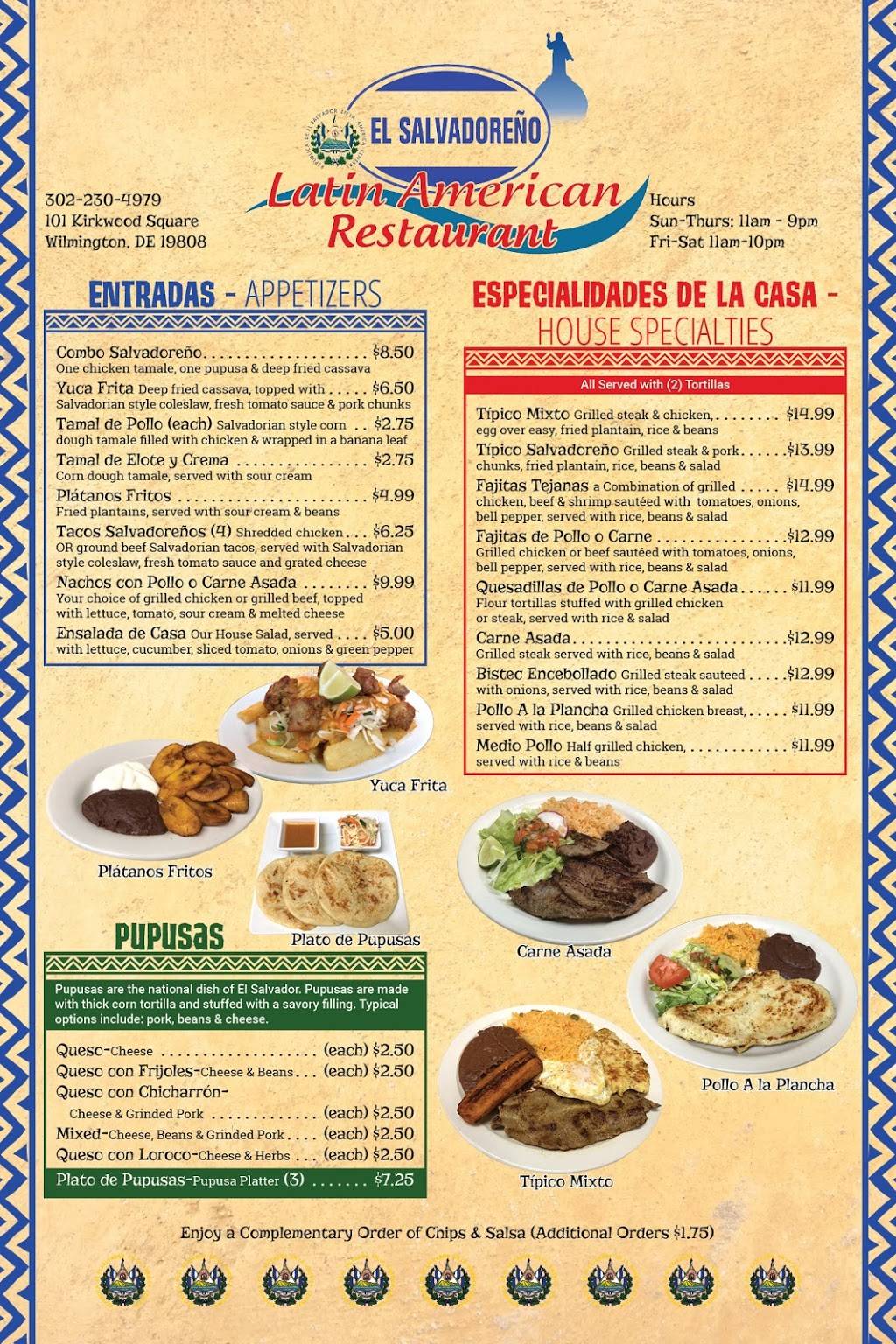 El Salvadoreño Restaurant | restaurant | 101 Kirkwood Square, Wilmington, DE 19808, USA | 3022304979 OR +1 302-230-4979