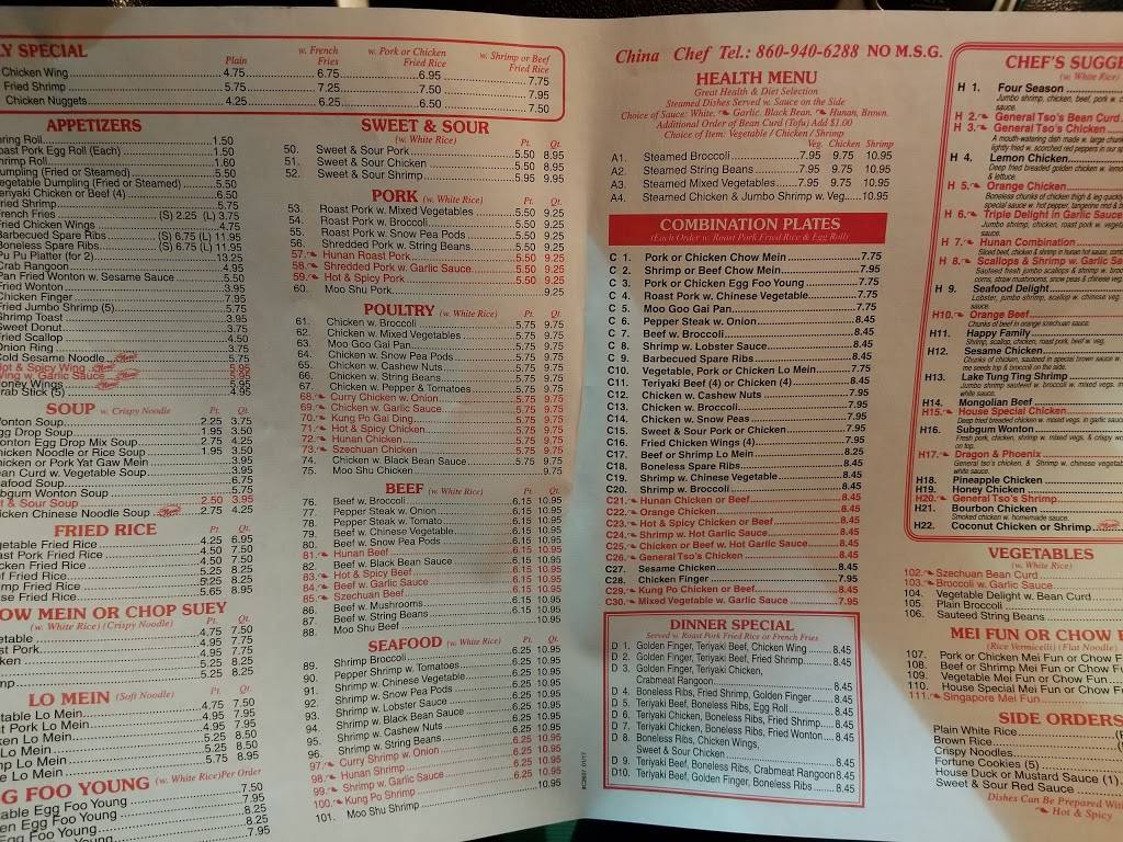 China Chef | restaurant | 1196 Farmington Ave, Bristol, CT 06010, USA | 8609406288 OR +1 860-940-6288