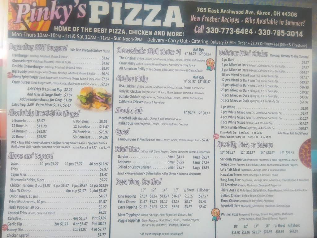 Pinkys Pizza | restaurant | 765 E Archwood Ave, Akron, OH 44306, USA | 3307853014 OR +1 330-785-3014
