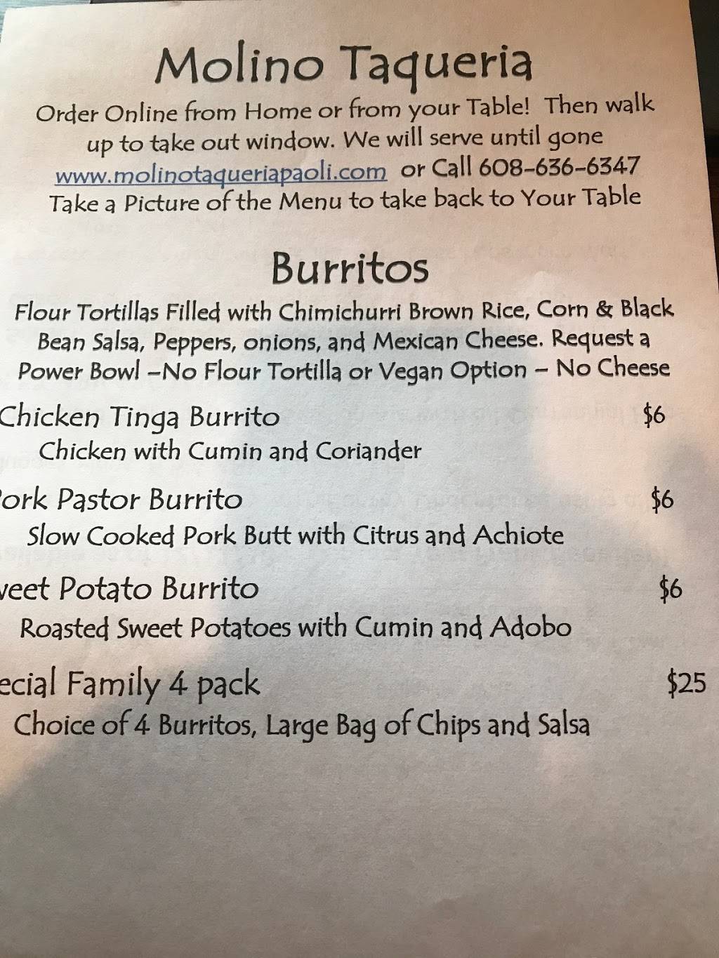 Molino Taqueria Paoli | restaurant | 6890 Paoli Rd, Belleville, WI 53508, USA | 6086366347 OR +1 608-636-6347