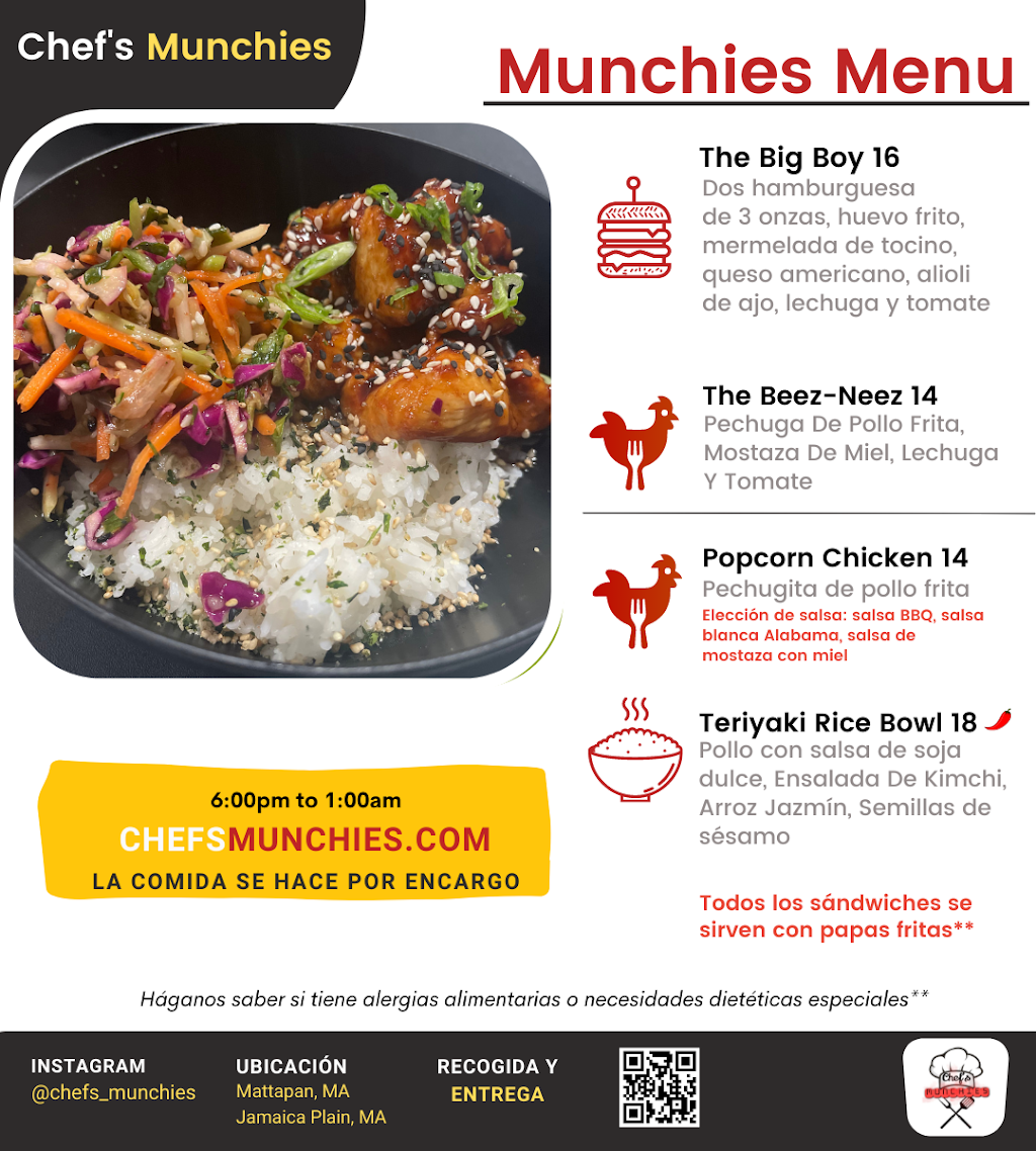 Chefs Munchies | restaurant | 155 Williams St, Jamaica Plain, MA 02130, USA | 6178882175 OR +1 617-888-2175