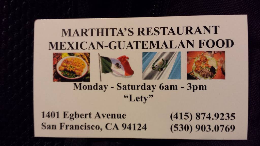 Marthitas | restaurant | 1401 Egbert Ave, San Francisco, CA 94124, USA | 4158749235 OR +1 415-874-9235
