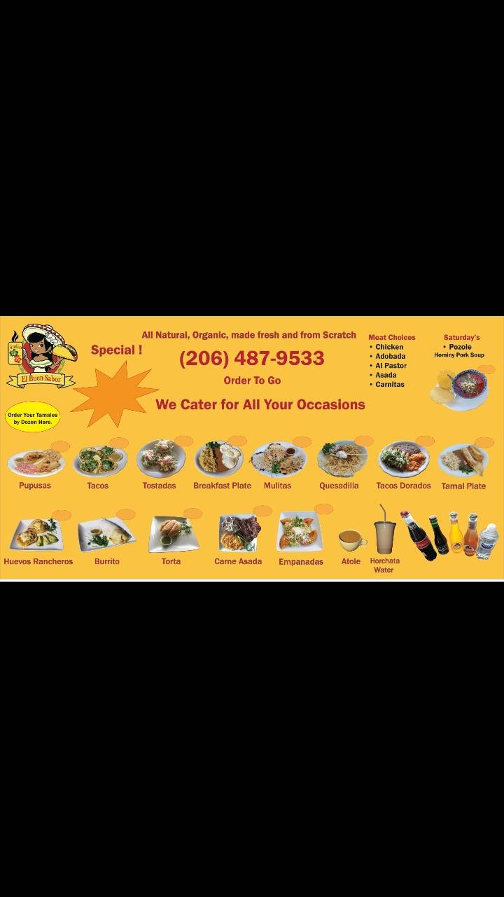 El Buen Sabor | restaurant | 8456 Dallas Ave S, Seattle, WA 98108, USA | 2064879533 OR +1 206-487-9533