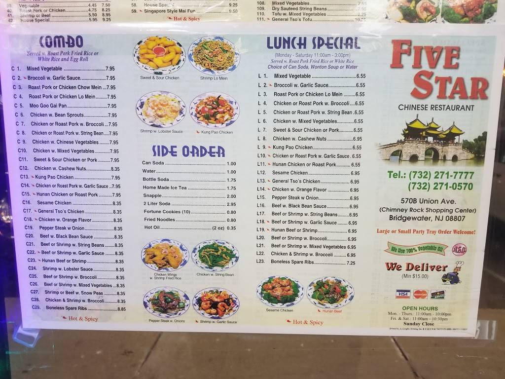 Five Star | restaurant | 570B Union Ave, Bridgewater, NJ 08807, USA | 7322717777 OR +1 732-271-7777