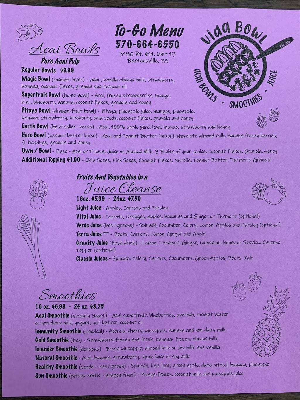 Vida Bowl | restaurant | 3180 PA-611 unit 13, Bartonsville, PA 18321, USA | 5706646550 OR +1 570-664-6550