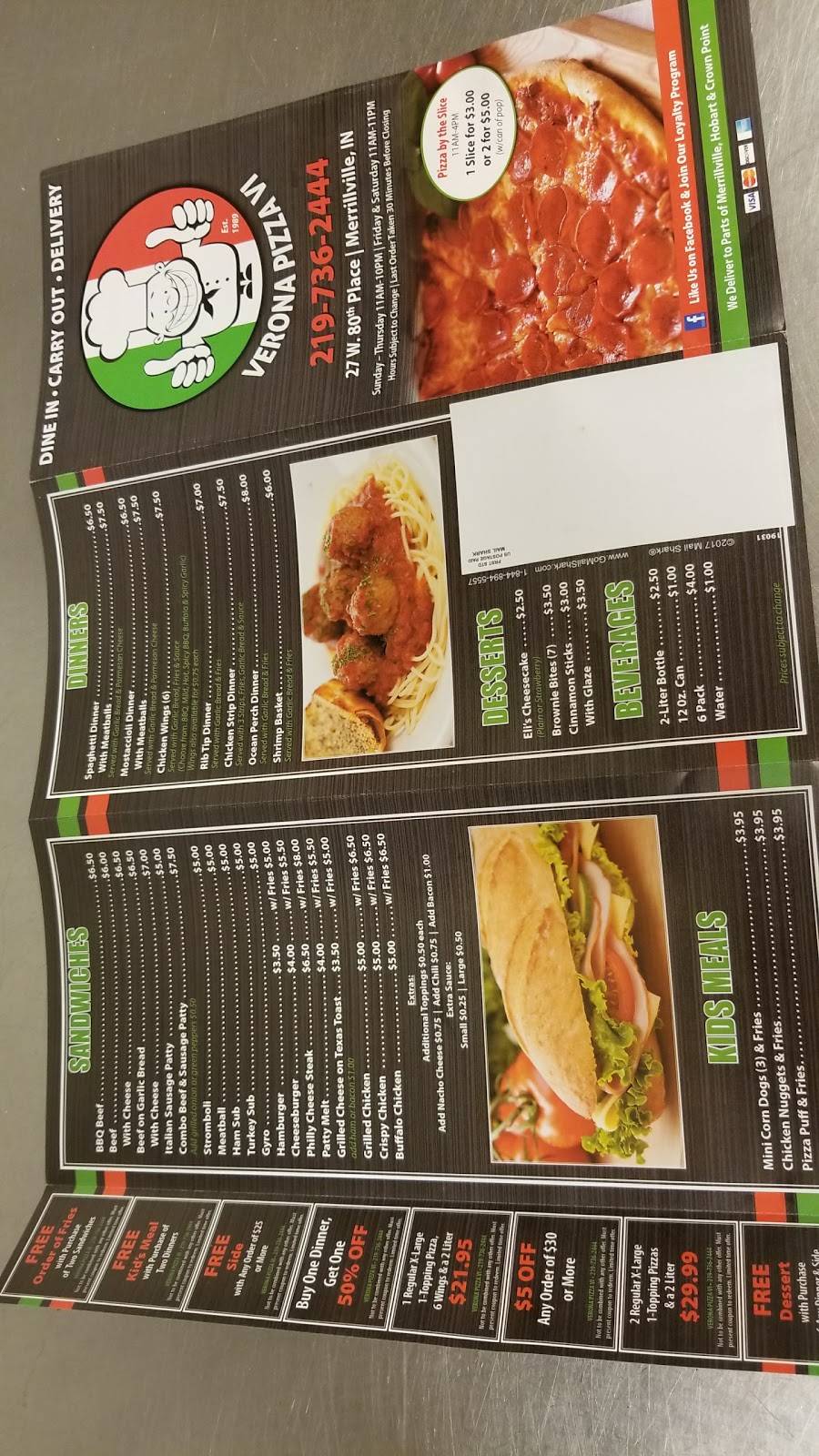 Verona Pizza | restaurant | 27 W 80th Pl, Merrillville, IN 46410, USA | 2197362444 OR +1 219-736-2444