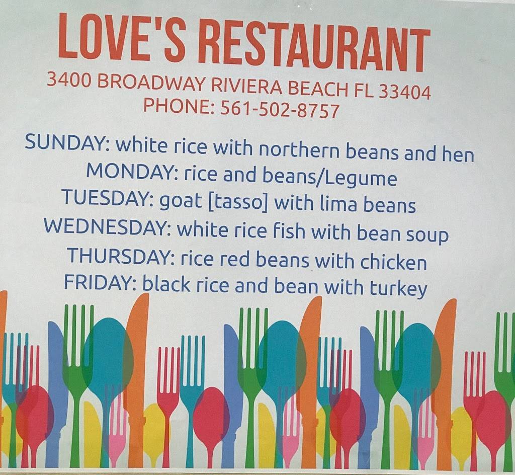 Loves Restaurant | restaurant | 3400 Broadway Ave suite a, Riviera Beach, FL 33404, USA | 5615028757 OR +1 561-502-8757