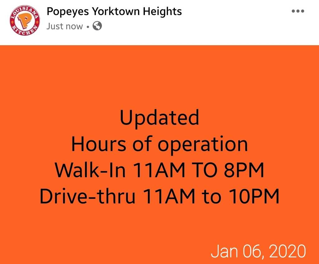 Popeyes Louisiana Kitchen | restaurant | 3379 Crompond Rd, Yorktown Heights, NY 10598, USA | 9142194030 OR +1 914-219-4030
