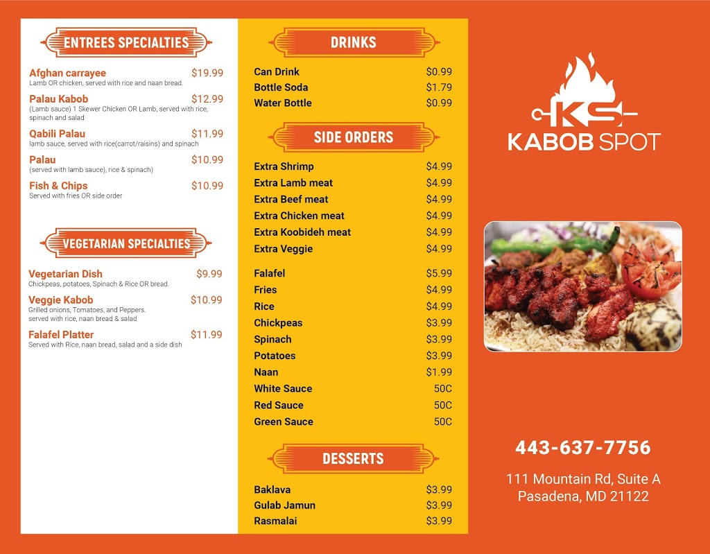 KABOB SPOT | restaurant | 111 Mountain Rd, Pasadena, MD 21122, USA | 4436377756 OR +1 443-637-7756
