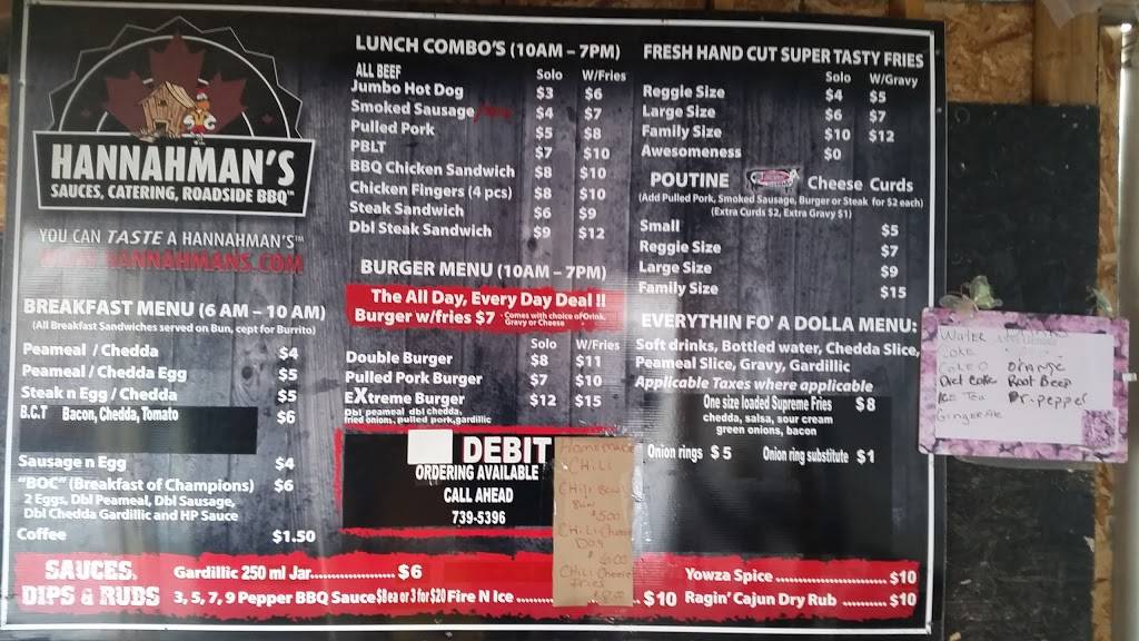 Hannahmans Roadside BBQ | restaurant | 120 Donald St, Barrie, ON L4N 5G7, Canada | 7057395396 OR +1 705-739-5396