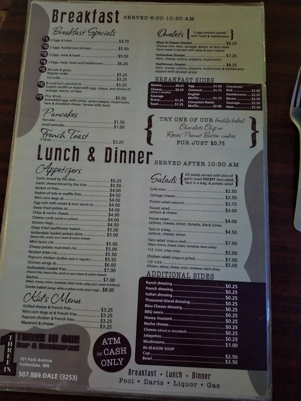 Hollandale Three In One | restaurant | 101 Park Ave W, Hollandale, MN 56045, USA | 5078893253 OR +1 507-889-3253