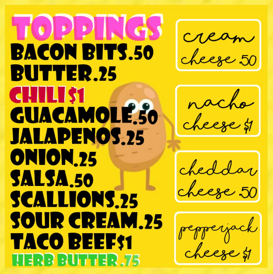 The Baked Potato Food Truck | restaurant | 408 Wood St, Piqua, OH 45356, USA | 9375412256 OR +1 937-541-2256