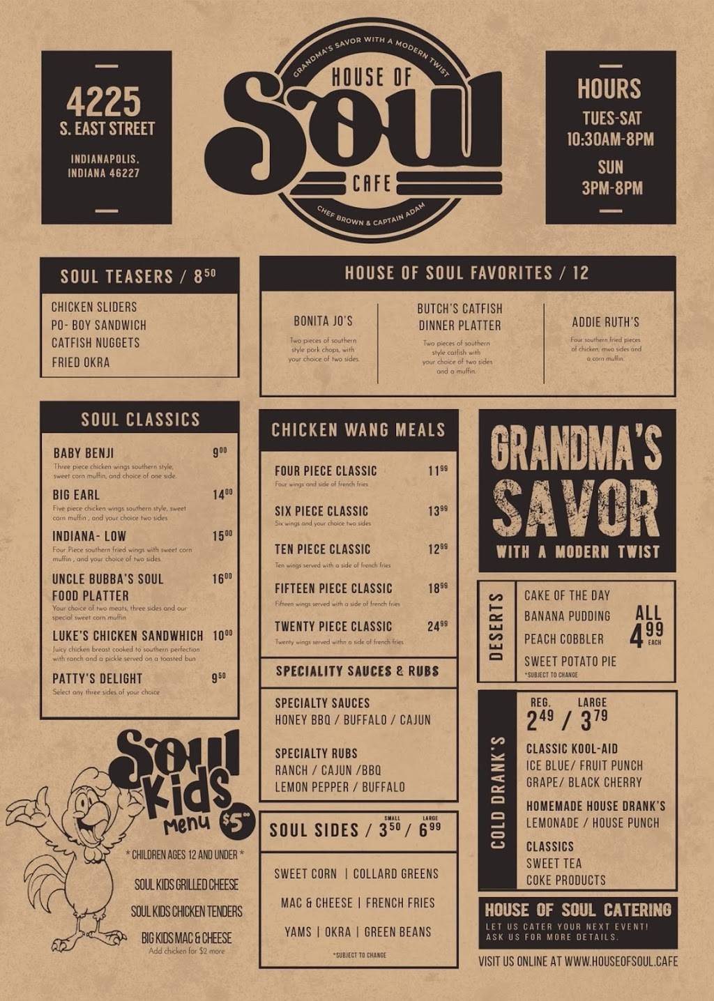 House of Soul Cafe | restaurant | 4225 S East St, Indianapolis, IN 46227, USA | 3177553539 OR +1 317-755-3539