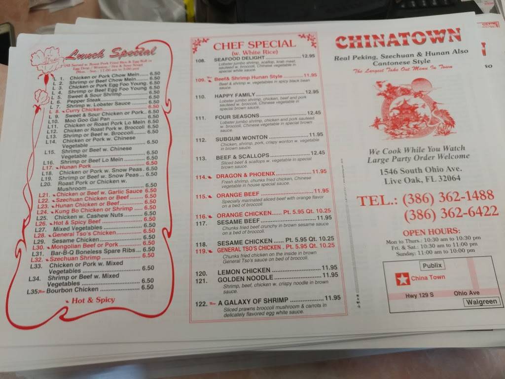 China Town | restaurant | 1546 Ohio Ave S, Live Oak, FL 32064, USA | 3863621488 OR +1 386-362-1488