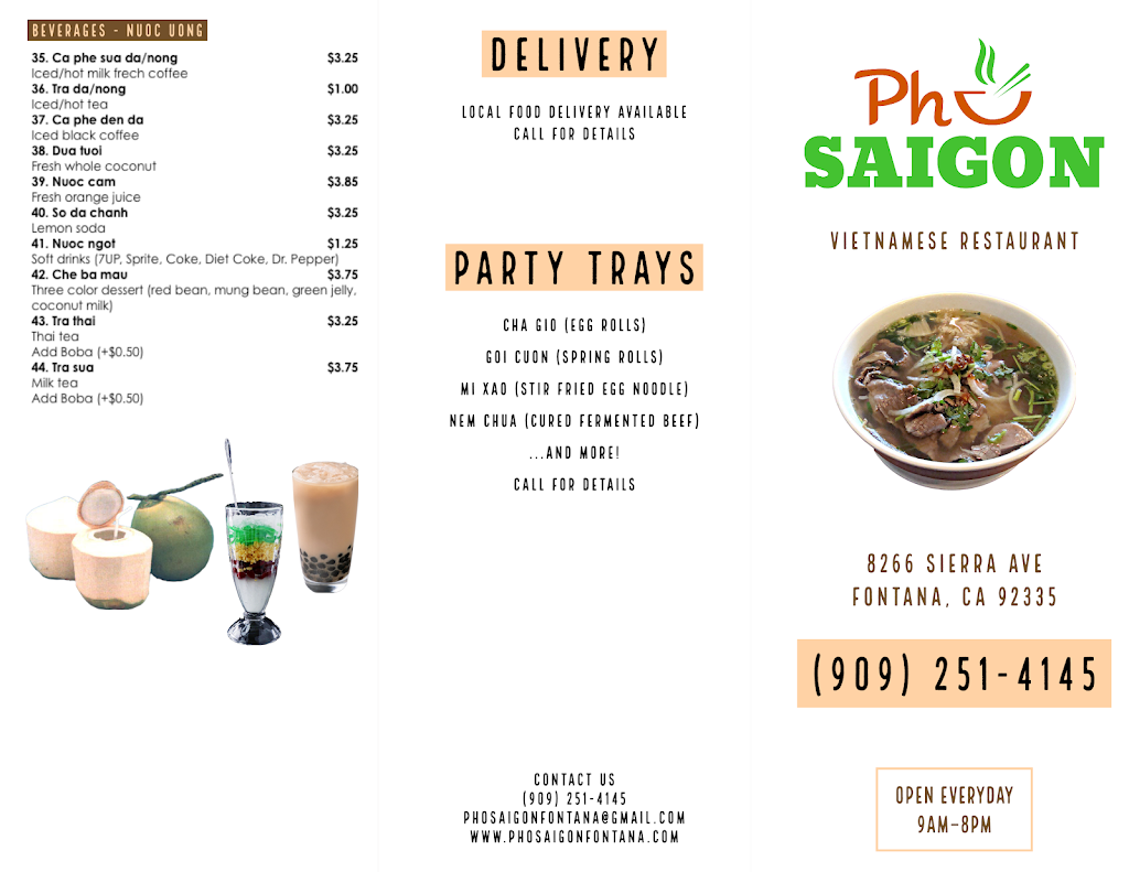 Pho Saigon | restaurant | 8266 Sierra Ave, Fontana, CA 92335, USA | 9092514145 OR +1 909-251-4145