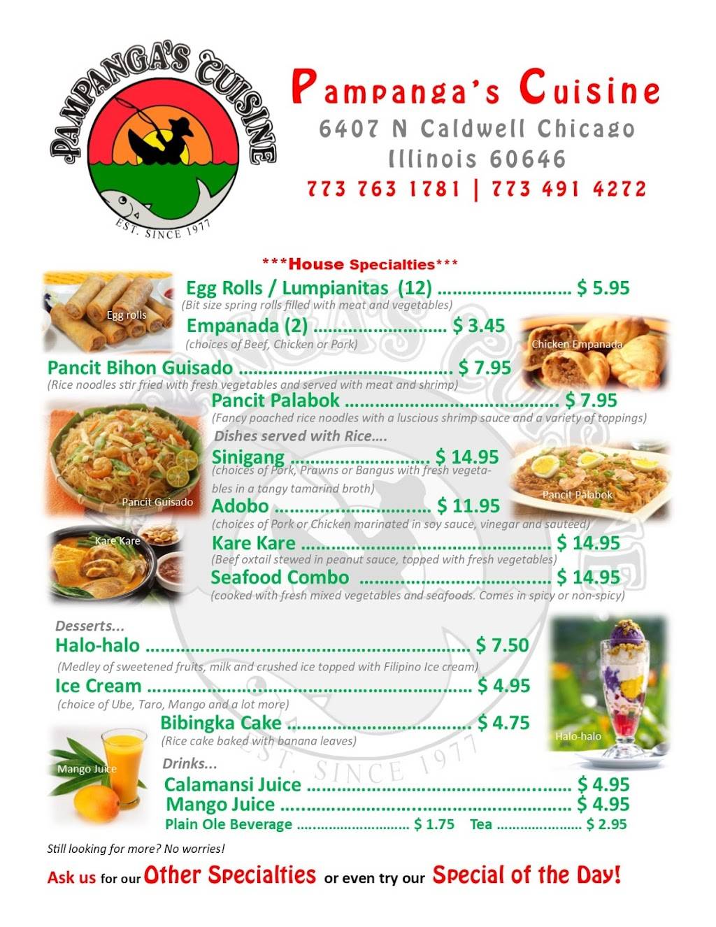 Pampangas Cuisine | restaurant | 6407 N Caldwell Ave, Chicago, IL 60646, USA | 7737631781 OR +1 773-763-1781