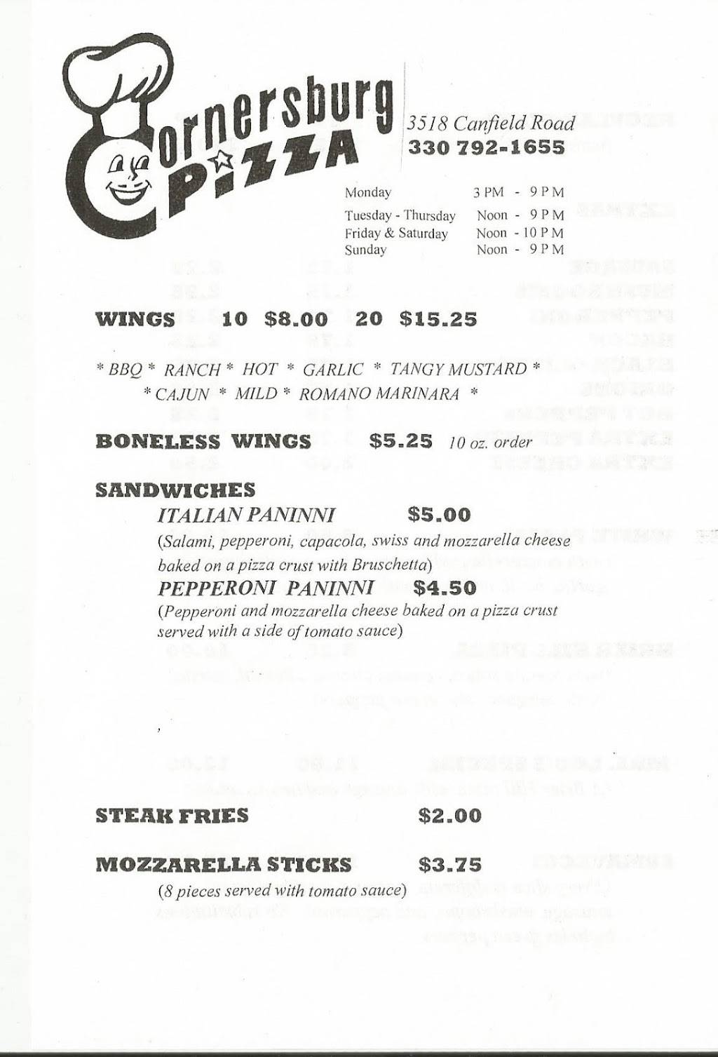 Cornersburg Pizza | restaurant | 3518 Canfield Rd #4, Youngstown, OH 44511, USA | 3307921655 OR +1 330-792-1655