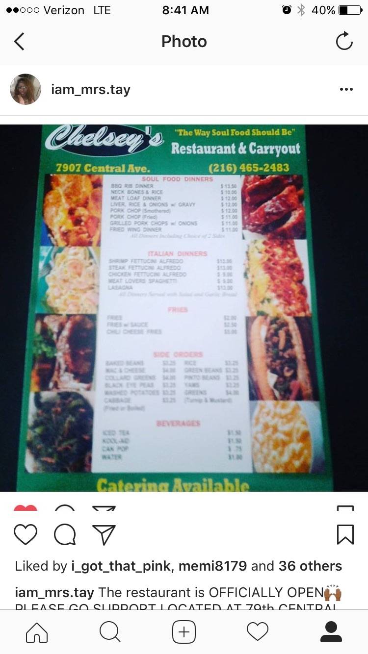 Chelseys Original Soulfood Restaurant& Carryout | restaurant | 7907 Central Ave, Cleveland, OH 44104, USA | 2164652483 OR +1 216-465-2483