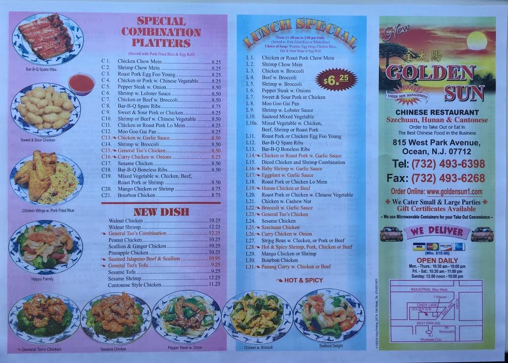 Golden Sun Chinese Restaurant | meal delivery | 815 W Park Ave, Ocean Township, NJ 07712, USA | 7324936398 OR +1 732-493-6398