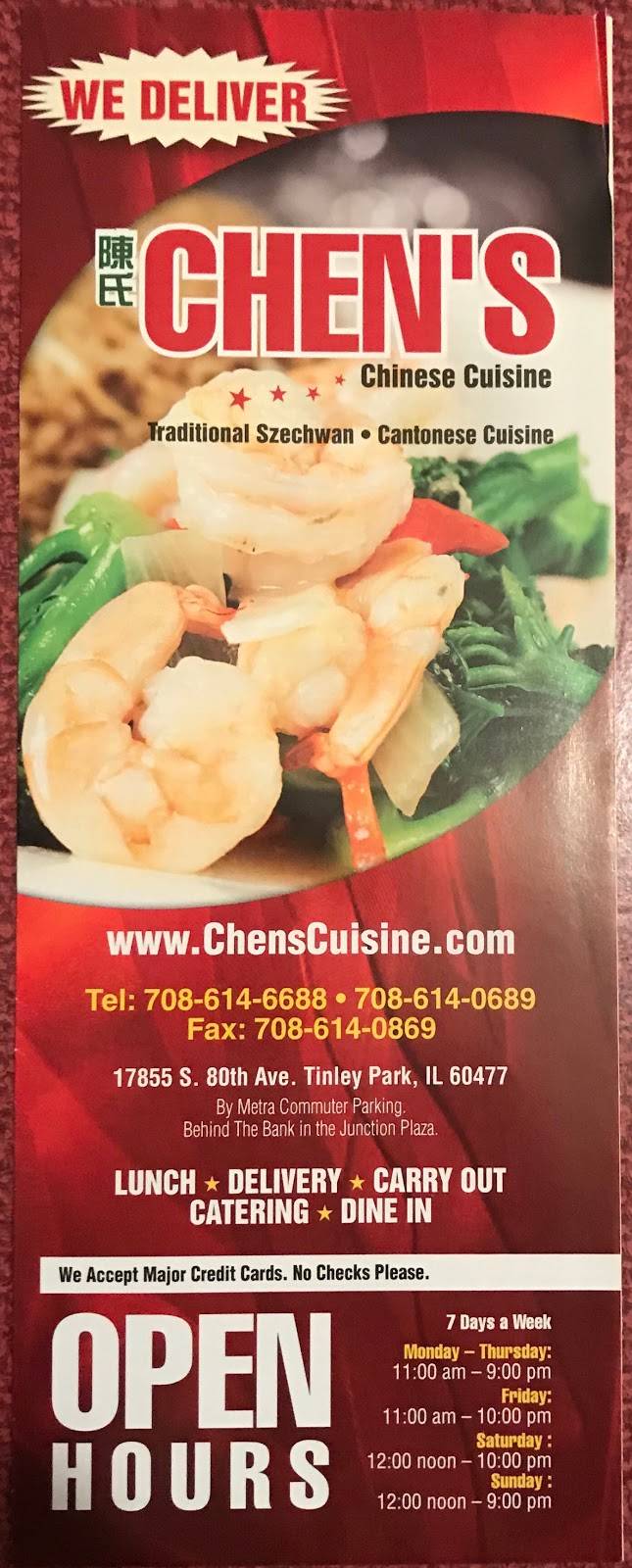 Chens | restaurant | 17855 80th Ave, Tinley Park, IL 60477, USA | 7086140689 OR +1 708-614-0689