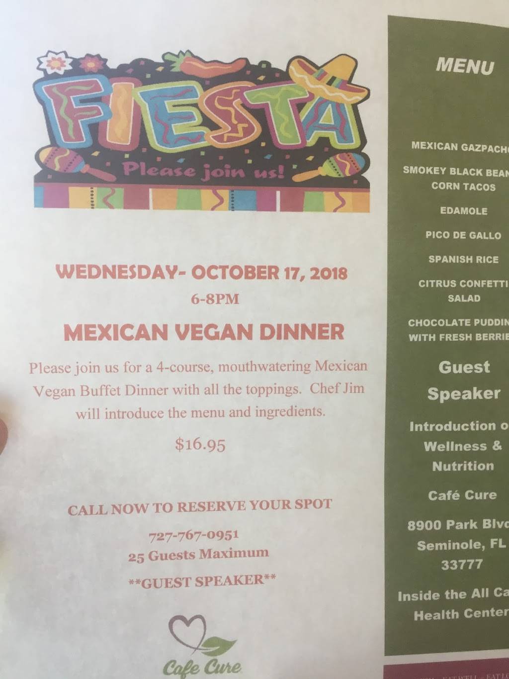 Cafe Cure | restaurant | 4119, 8900 Park Blvd N, Seminole, FL 33777, USA | 7277670951 OR +1 727-767-0951