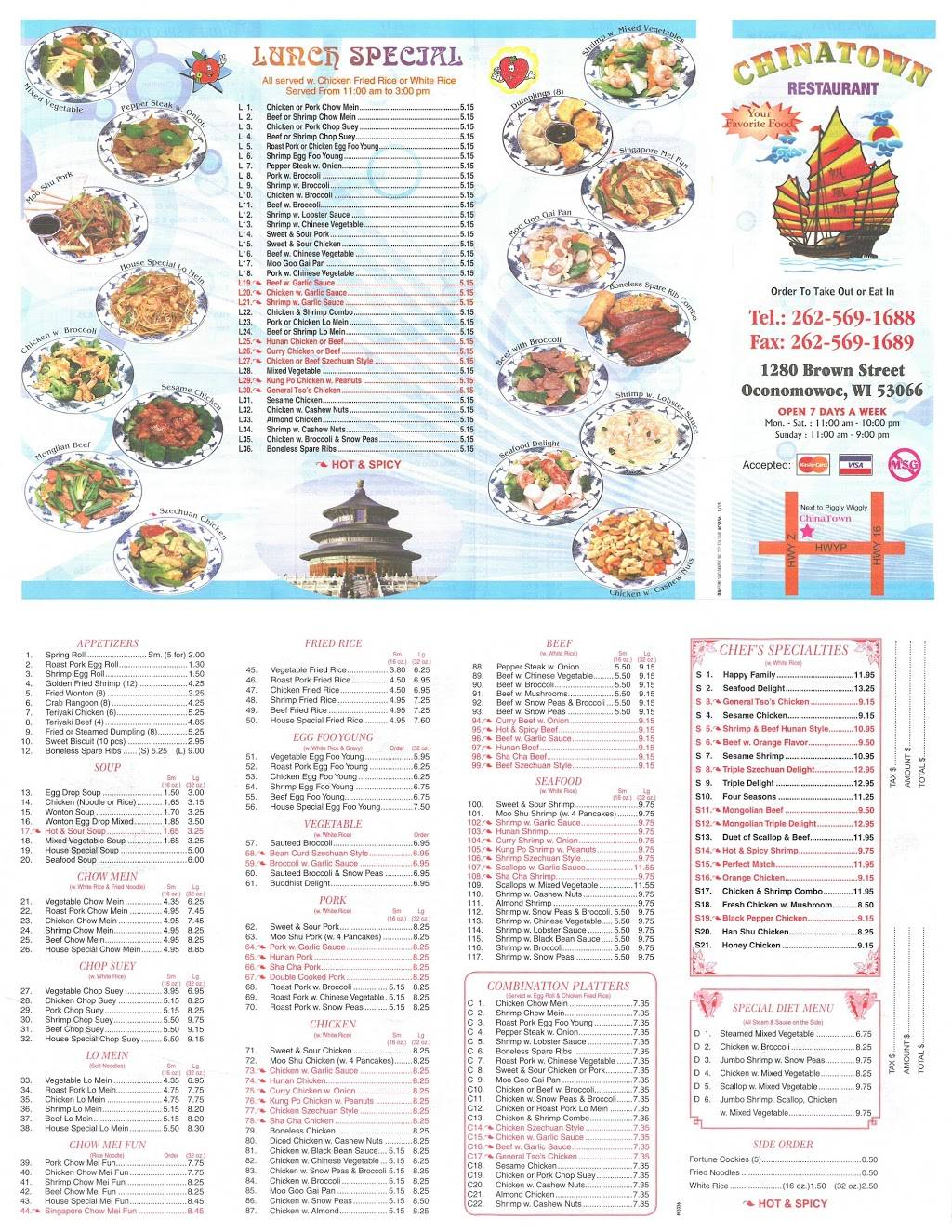 China Town | restaurant | 1280 Brown St j, Oconomowoc, WI 53066, USA | 2625691688 OR +1 262-569-1688