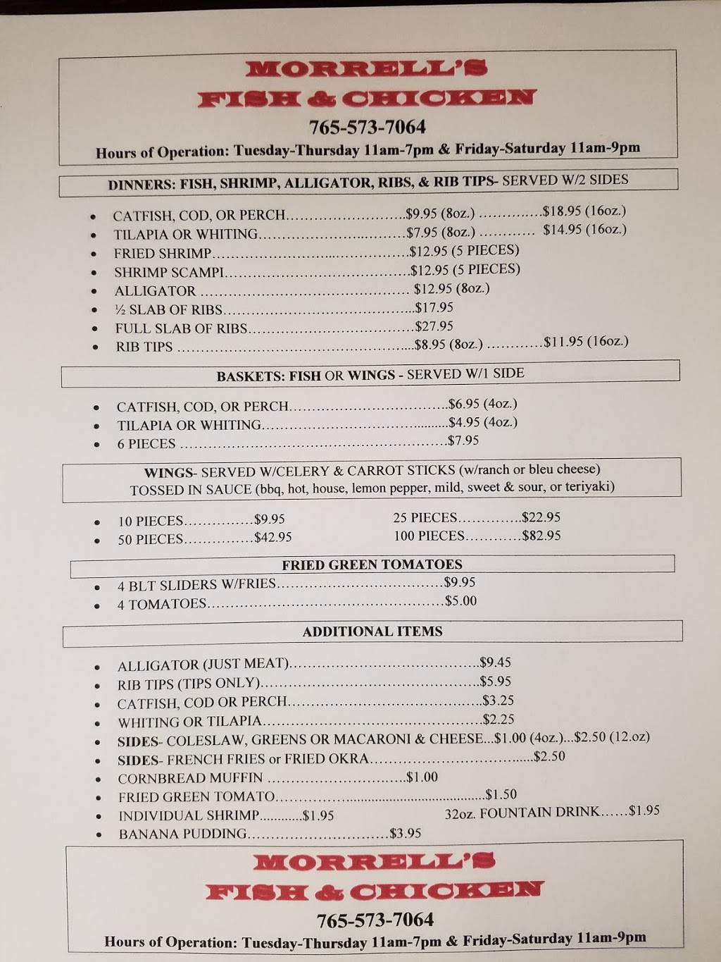 Morrells Fish & Chicken | restaurant | 1024 W Delphi Ave, Marion, IN 46952, USA | 7655737064 OR +1 765-573-7064
