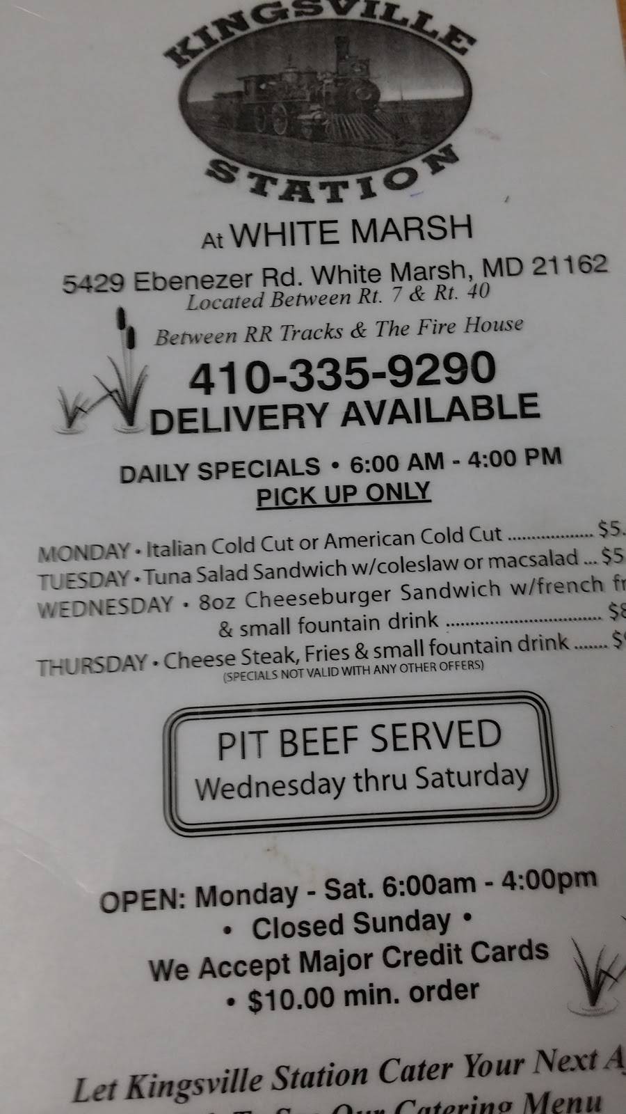 Kingsville Station White Marsh | meal takeaway | 5429 Ebenezer Rd, White Marsh, MD 21162, USA | 4103359290 OR +1 410-335-9290