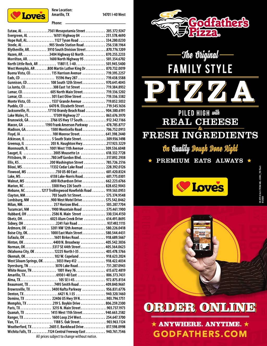 Godfathers Pizza Express | meal takeaway | 17110 Brandy Branch Rd, Jacksonville, FL 32234, USA | 9043806191 OR +1 904-380-6191