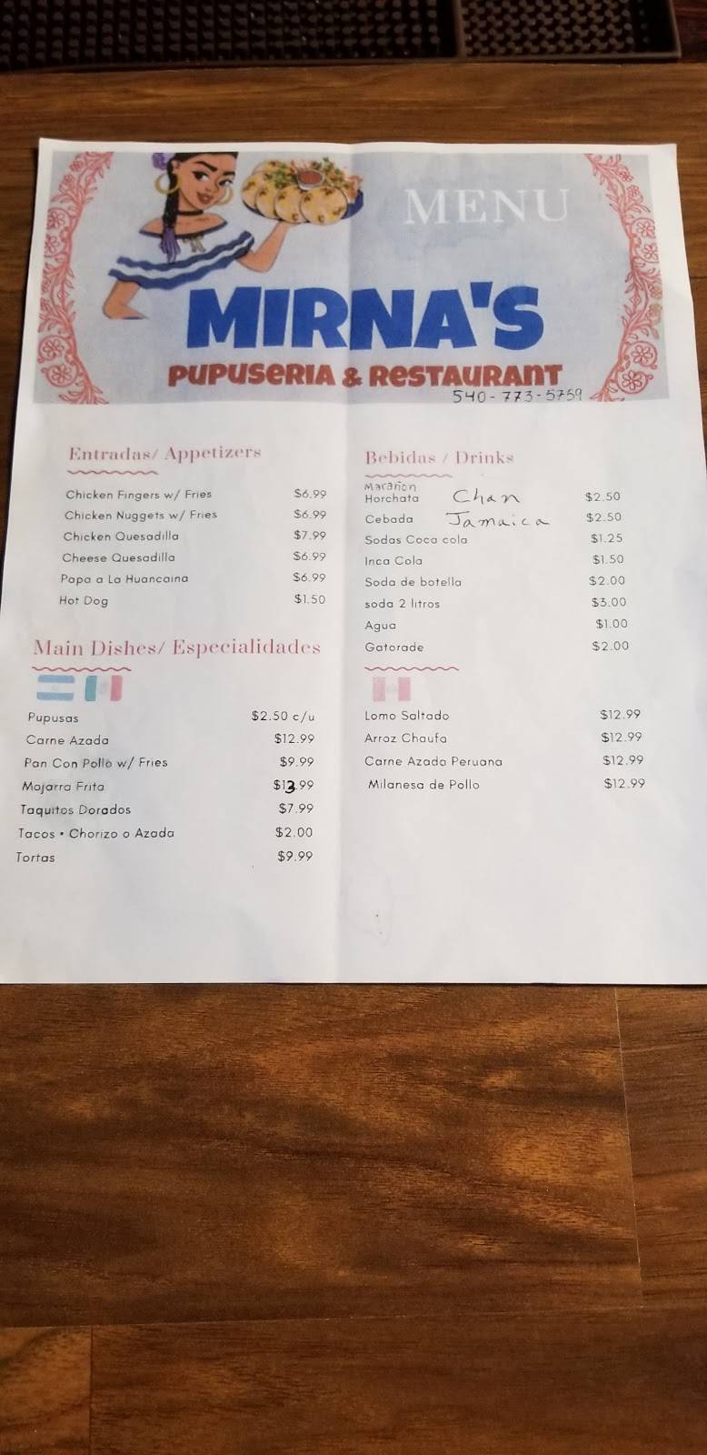 Mirnas Pupuseria & Restaurant | restaurant | 101 Weems Ln, Winchester, VA 22601, USA | 5407735759 OR +1 540-773-5759