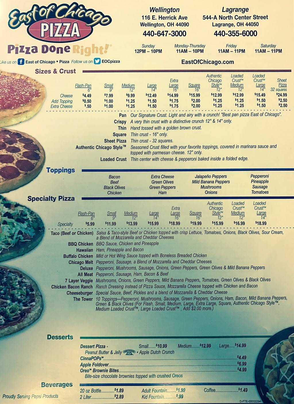 East of Chicago Pizza | meal delivery | 116 E Herrick Ave, Wellington, OH 44090, USA | 4406473000 OR +1 440-647-3000