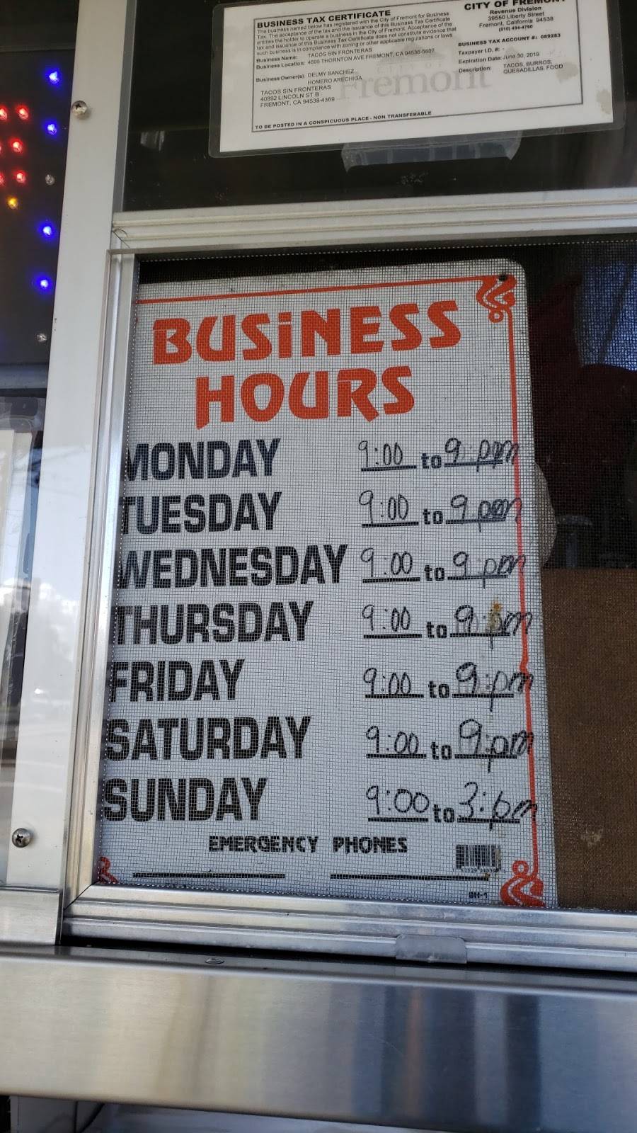 Tacos Sin Fronteras | restaurant | 501 008008009, Fremont, CA 94536, USA | 5107896718 OR +1 510-789-6718